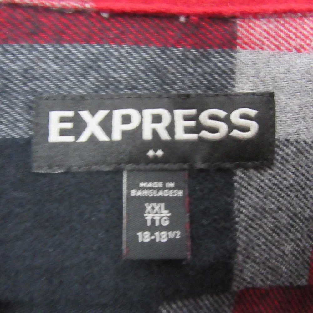 Express Mens Button Up Shirt 2XL Red Black Plaid Long Sleeve‎ Cotton